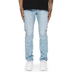 New Mens Purple Brand P005 Monogram Denim (Light Indigo) - P005-MFLI224